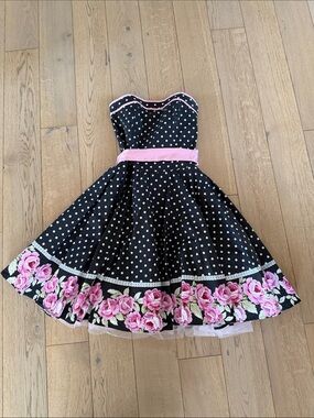Ruby Rox Black Polka Dot Prom Dress with Pink Rose Border